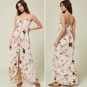 O’Neill Ryder Vanilla Cream Floral Tropical Sleeveless Slit Maxi Dress
